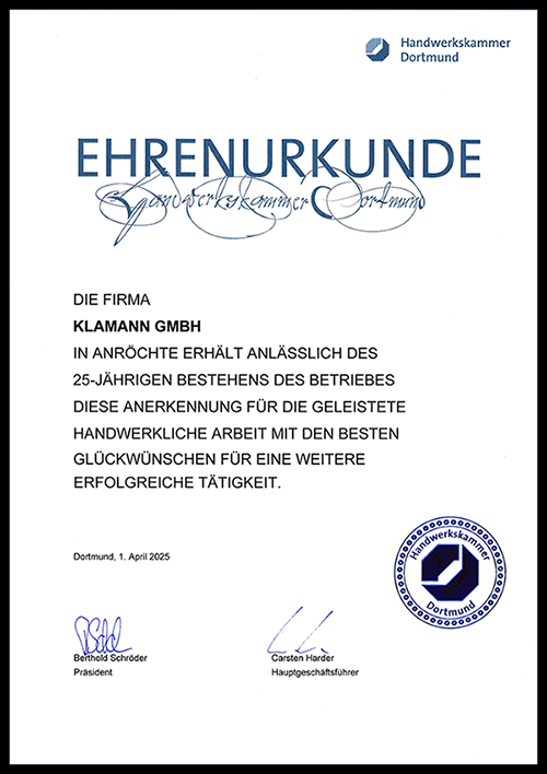 Ehrenurkunde der Handwerkskammer